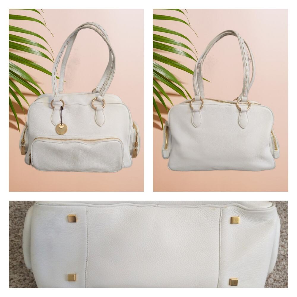 Sigrid Olsen White Leather Shoulder Bag Light Blue Lining Pre-Owned